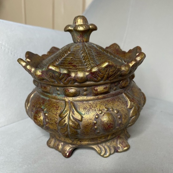 RAZ IMPORTS Brushed Gold Canister Decor Victorian With Lid Royal Pattern - Picture 2 of 4